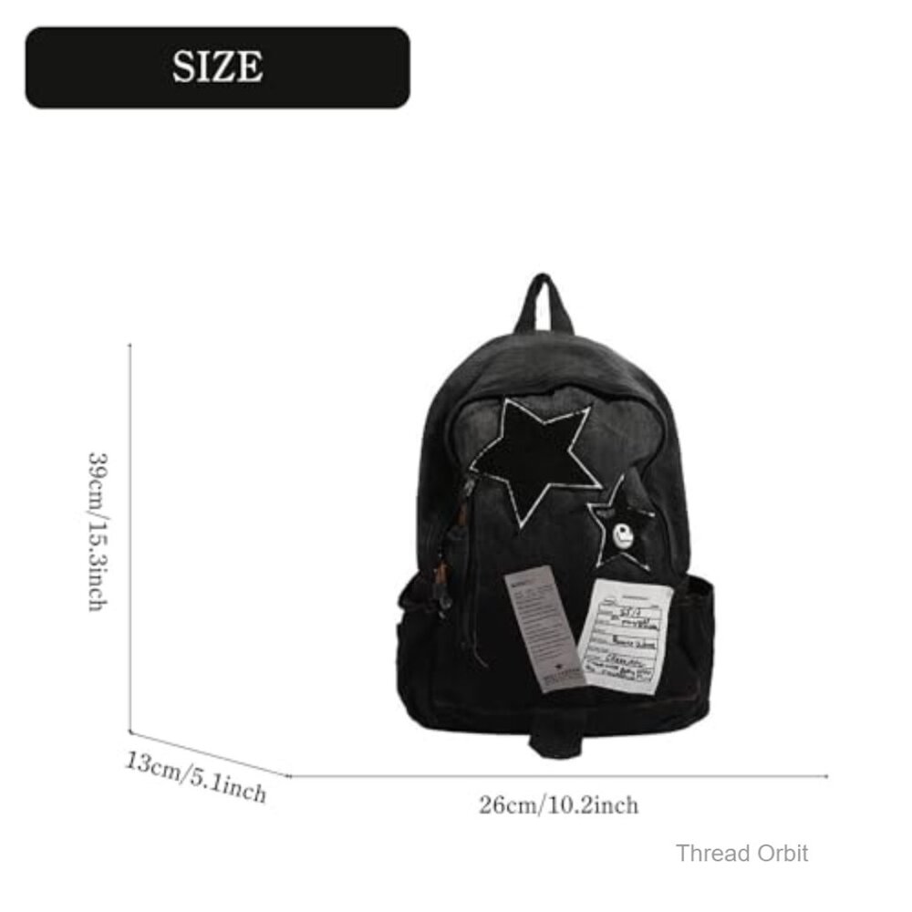 Denim Daypack Backpack with Star Pattern, Adjusta… - image 5